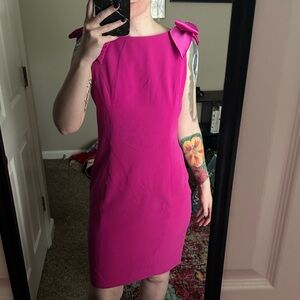 Vintage Lord and Taylor Magenta Pink Bow Sheath Dress Size 6